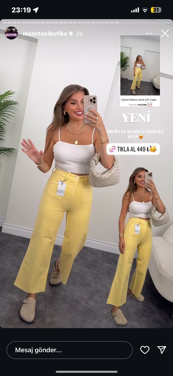 Sarı Tie-Dye Pamuk Boyfriend Pantolon - Görsel 2