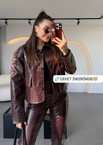 Bordo krkodil ceket - Görsel 4