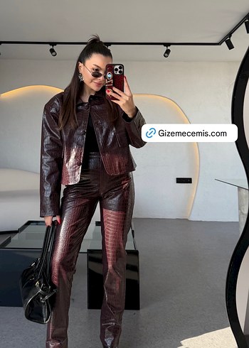 Bordo krkodil ceket - Görsel 3