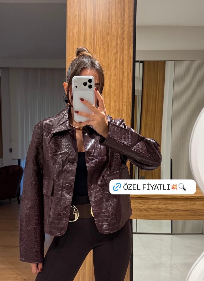 Bordo krkodil ceket - Görsel 2