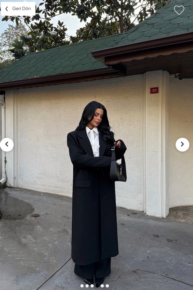 Siyah Kadın Uzun Ofis Kabanı - Görsel 3