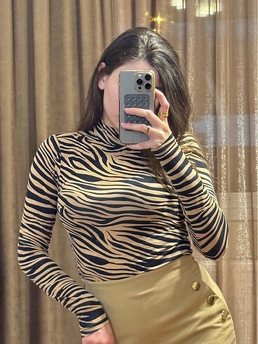 m Beden Zebra Desenli Uzun Kollu Bluz