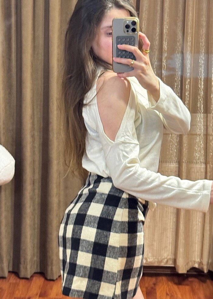 Siyah Beyaz midi etek - Görsel 4