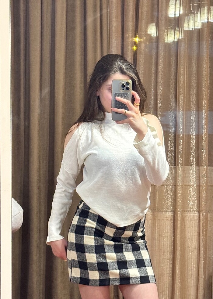 Siyah Beyaz midi etek - Görsel 3