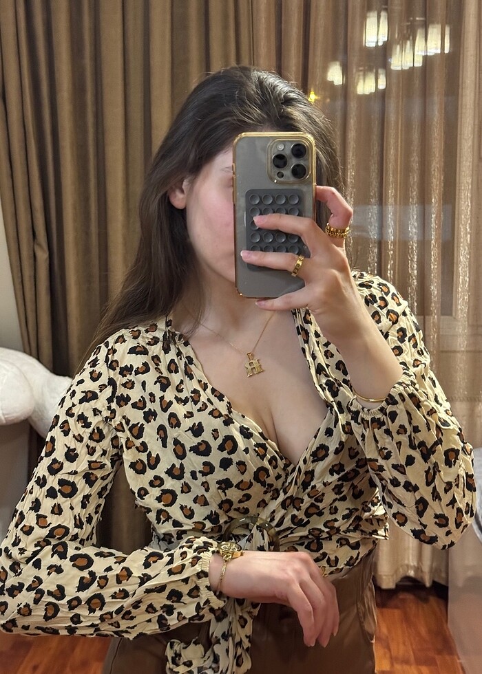 Leopar Desenli Gömlek Kemer Detaylı - Görsel 2