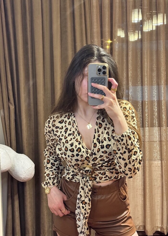 Leopar Desenli Gömlek Kemer Detaylı - Görsel 3