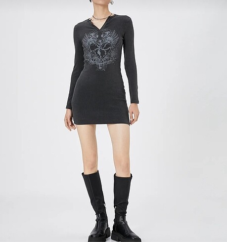 l Beden gri Renk gri mini elbise gothic