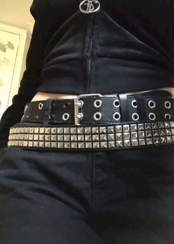 Siyah Deri Gotik zımbalı Kemer - Görsel 2