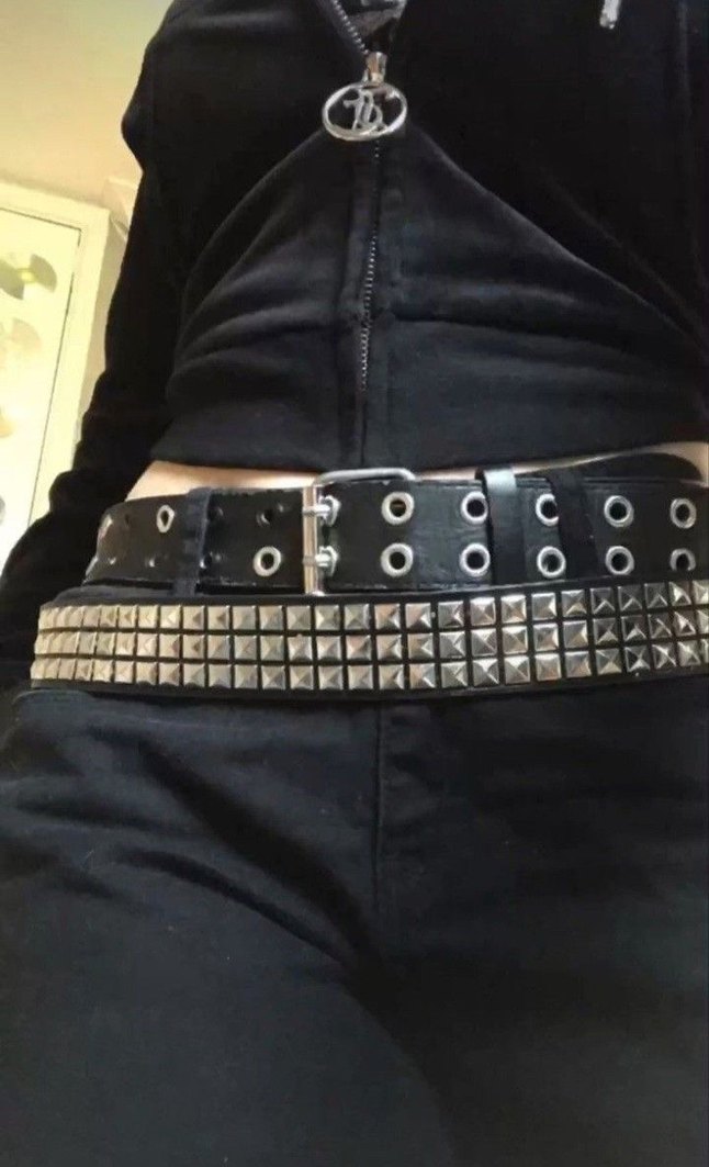 Siyah Deri Gotik zımbalı Kemer - Görsel 2