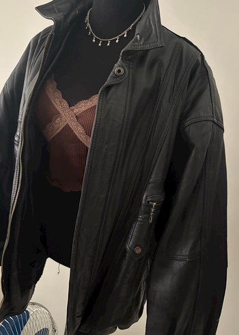 Siyah Deri Vintage Goth Ceket - Görsel 3