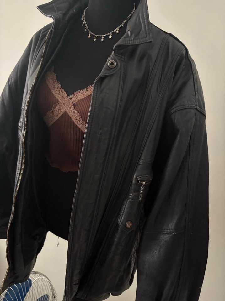 Siyah Deri Vintage Goth Ceket - Görsel 3