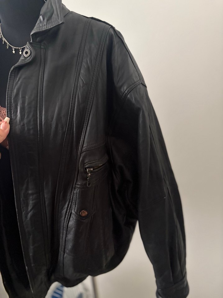 Siyah Deri Vintage Goth Ceket - Görsel 5