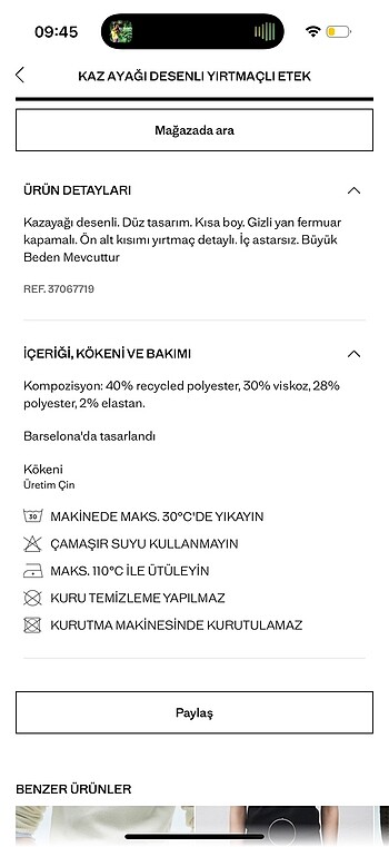 36 Beden çeşitli Renk Mango mini etek