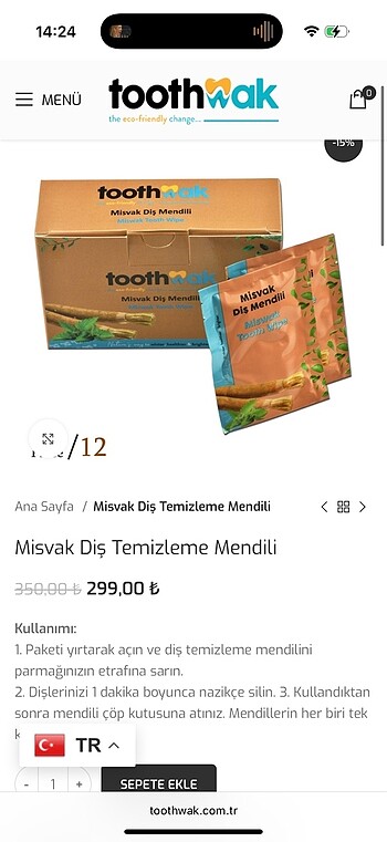 Tootwak diş temizleme mendili