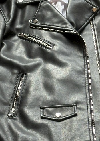 Stradivarius Stradivarius Siyah Parlak Deri Biker Ceket unisex