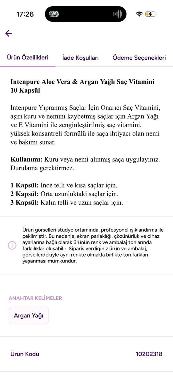 Intenpure Aloe Vera & Argan Yağlı Saç Vitamini 10 Kapsül - Görsel 2