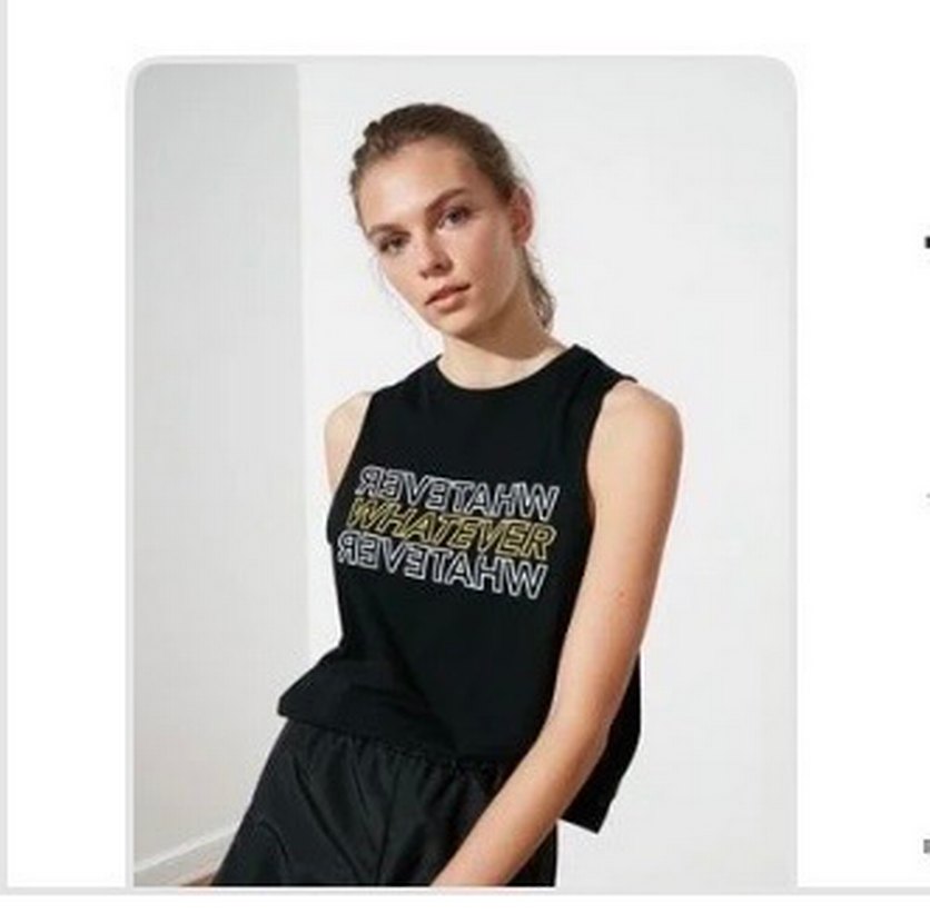 Siyah Baskılı Crop Tişört Kadın Spor Üstü - Görsel 2