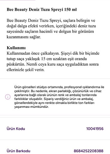 Bee Beauty Deniz Tuzu Spreyi 150 ml - Görsel 3