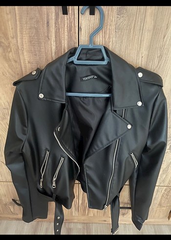 Siyah Deri Biker Ceket