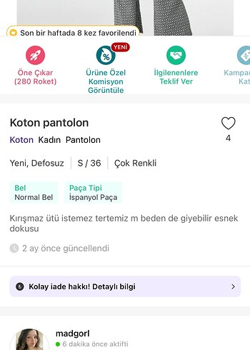 Koton Koton Kadın Gri Yılan Desenli Düğmeli Kumaş Pantolon
