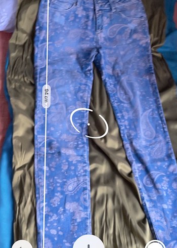 36 Beden mavi Renk İpekyol Bohem Desenli Düğmeli Midi Denim Kadın Jean