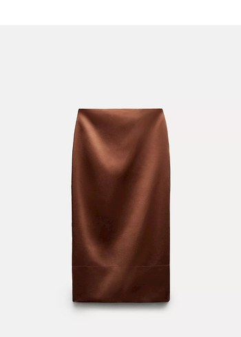 Zara Kadın Saten Midi Drapeli Etek