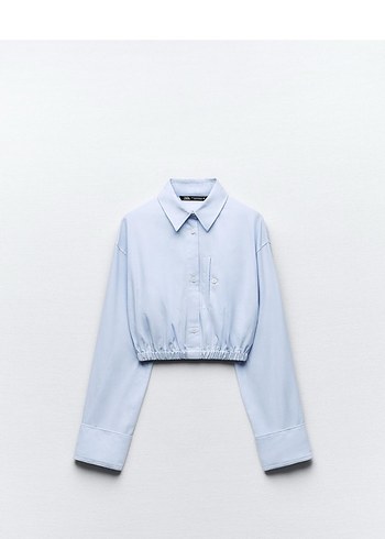 Zara Mavi Denim Düğmeli Uzun Kollu Gömlek