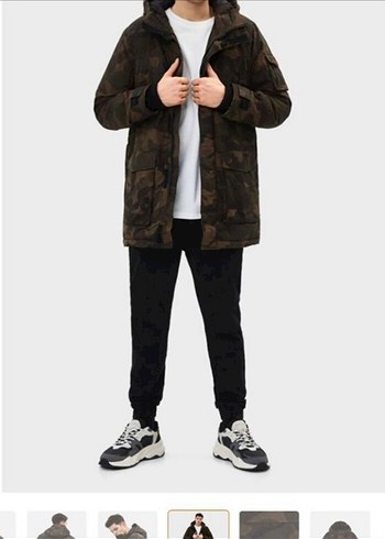 Kahverengi Kamuflaj Kemerli Erkek Mont - Görsel 2