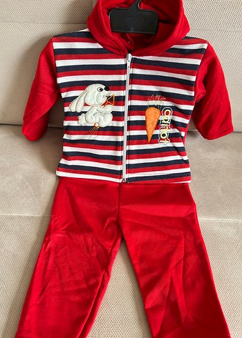Kapüşonlu, Fermuarlı Kırmızı Çocuk Takımı - Görsel 2