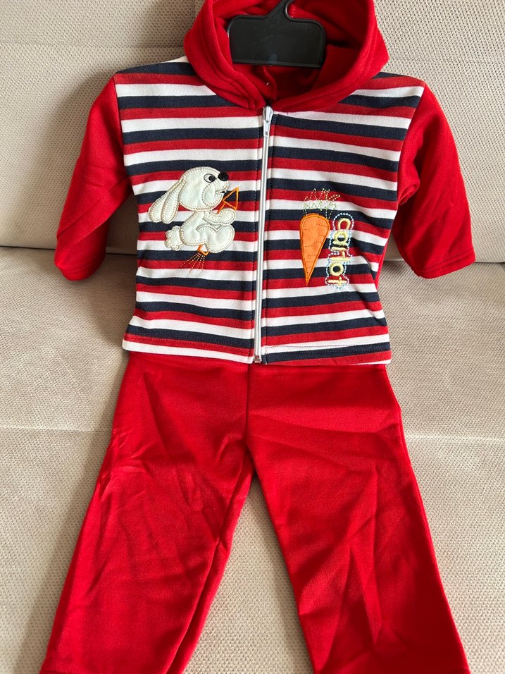 Kapüşonlu, Fermuarlı Kırmızı Çocuk Takımı - Görsel 2