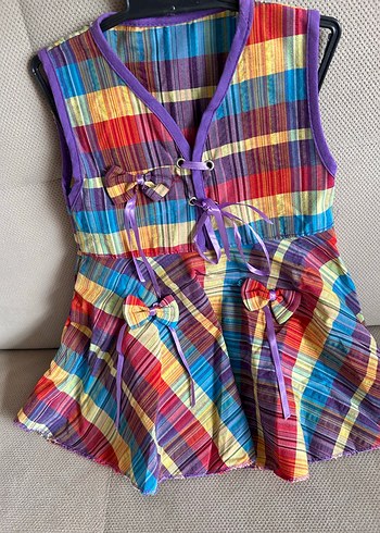 Renkli Pileli Kız Çocuk Elbisesi - Görsel 3