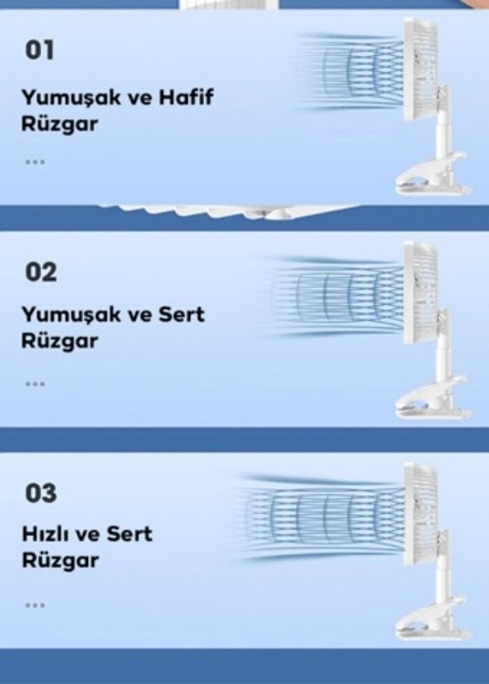 Pratik Şarjlı Klipsli Masa Fanı - Görsel 4
