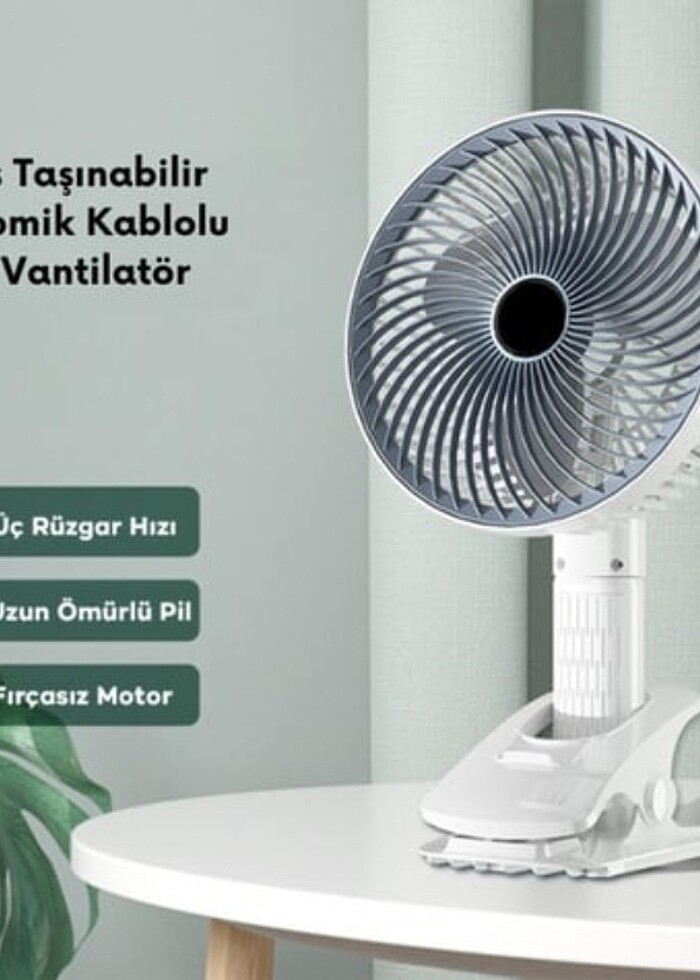 Pratik Şarjlı Klipsli Masa Fanı - Görsel 4