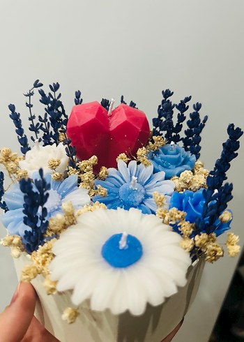 Renkli Çiçek ve Kalp Mum Seti - Görsel 3