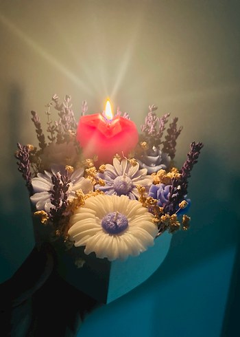 Renkli Çiçek ve Kalp Mum Seti - Görsel 4