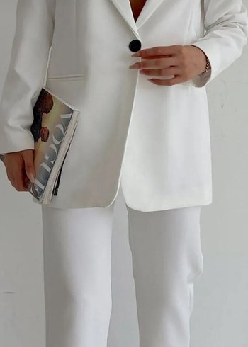 Düğmeli Beyaz Kadın Blazer Ceket