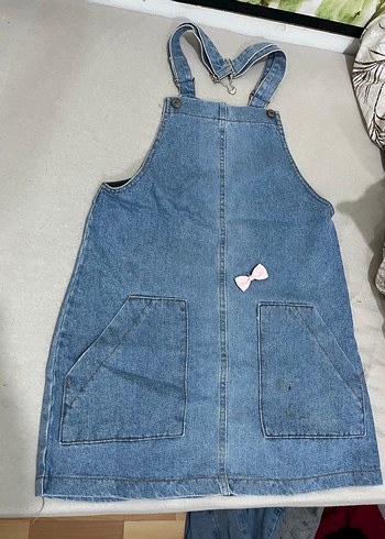 Kadın Mavi Denim Kısa Salopet - Görsel 3