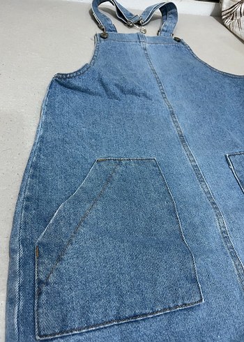 Kadın Mavi Denim Kısa Salopet - Görsel 2