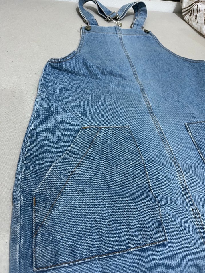 Kadın Mavi Denim Kısa Salopet - Görsel 2