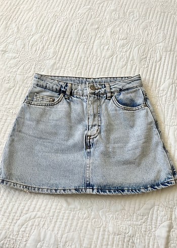 Mavi Denim Şortlu Mini Etek Rahat Kesim