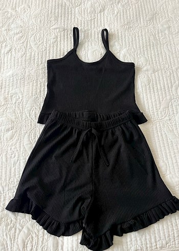 Siyah Mini Fitilli Atlet ve Şort Takım - Görsel 2
