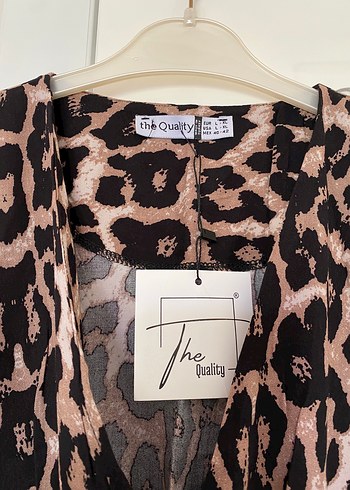 xl Beden Kahverengi Leopar Desenli Uzun Kadın Elbise
