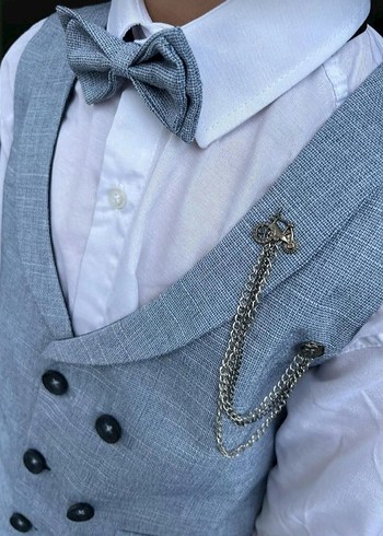 Mavi Düğmeli Çocuk Yelek Takımı - Görsel 3