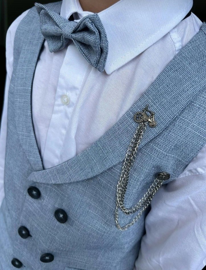 Mavi Düğmeli Çocuk Yelek Takımı - Görsel 3