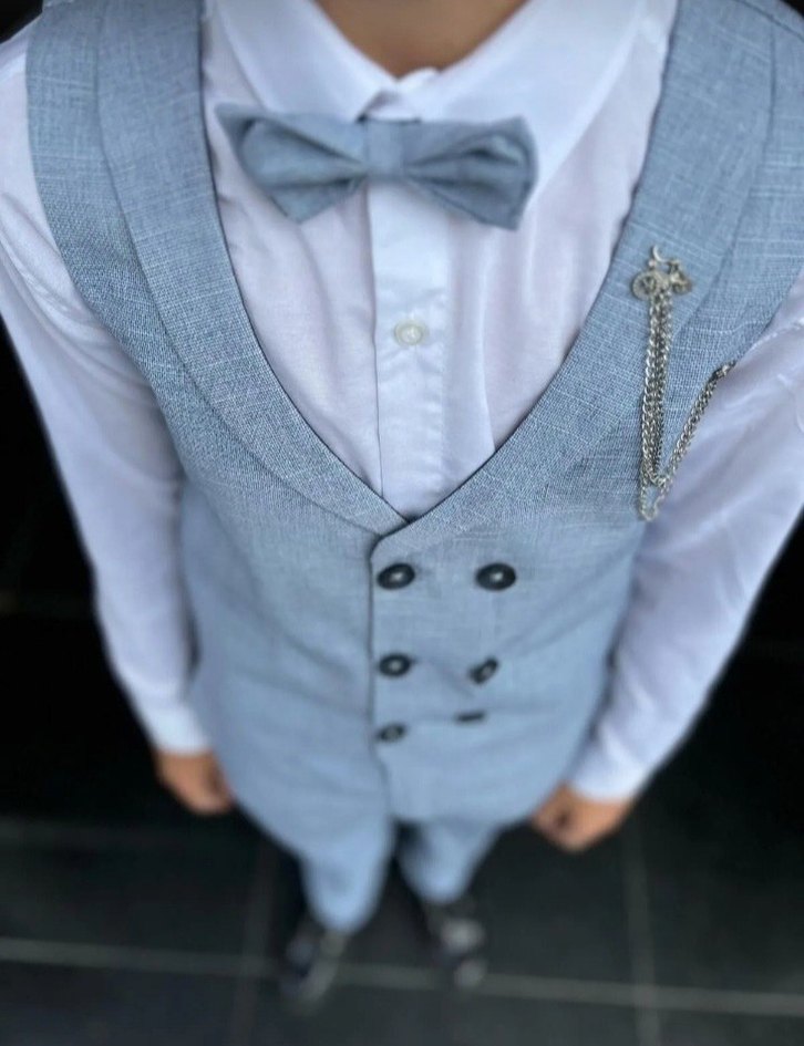 Mavi Düğmeli Çocuk Yelek Takımı - Görsel 2