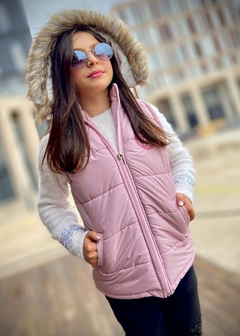 çocuk Pembe Kürklü Kış Montu - Görsel 2