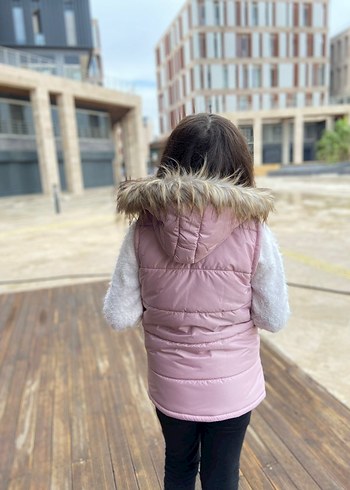 çocuk Pembe Kürklü Kış Montu - Görsel 7