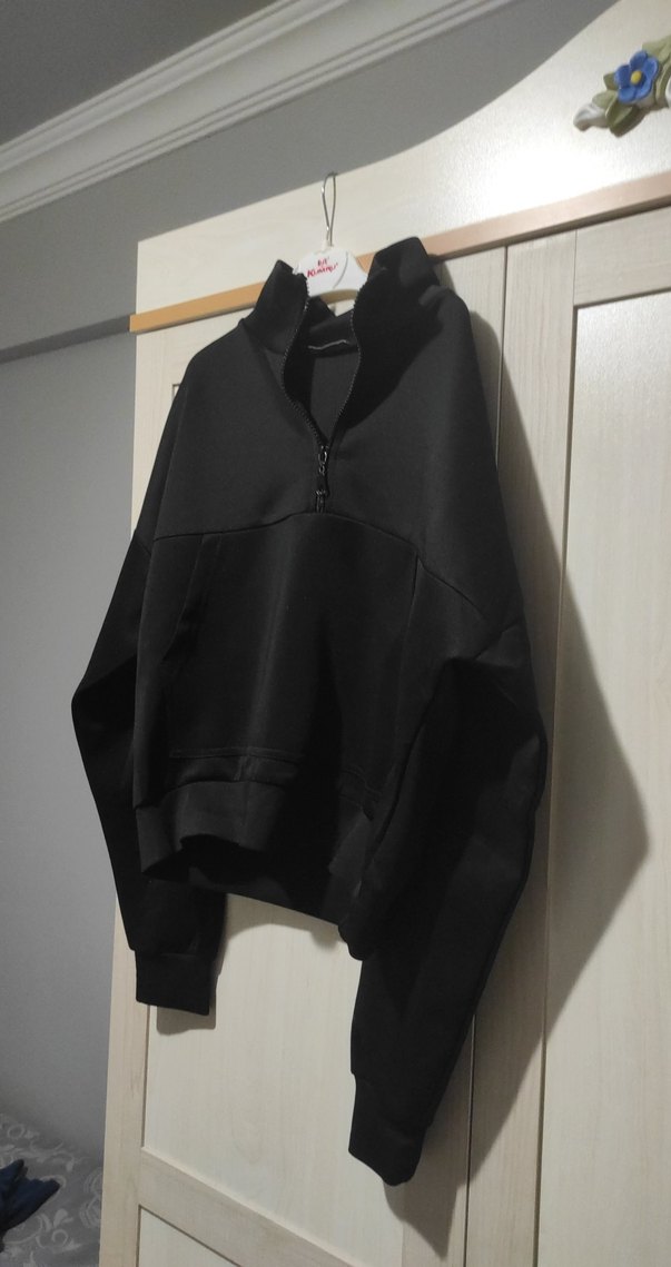 Siyah Yarım Fermuarlı Kadın Sweatshirt - Görsel 2