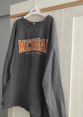 Gri Kadın Michigan Baskılı Sweatshirt - Görsel 3