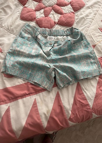 Bohem Turkuaz Mini Bağlamalı Desenli Şort - Görsel 3